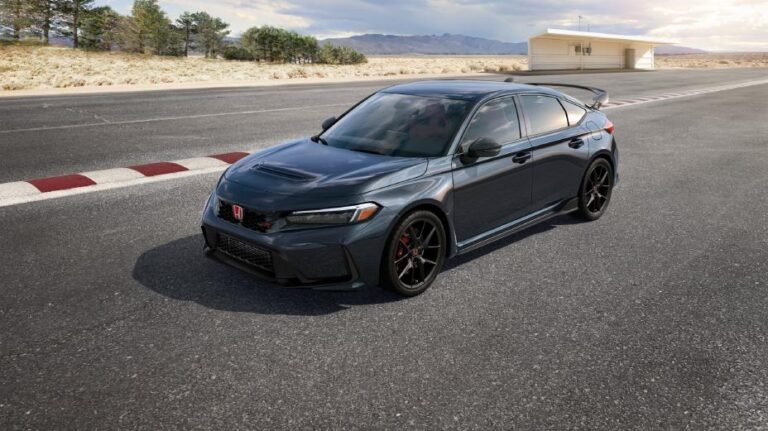 Grey 2027 Honda Civic Type R on a test circuit