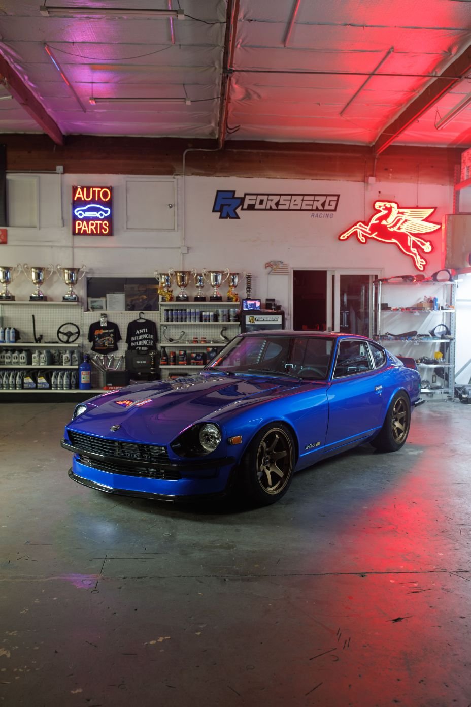 Datsun S30 concept front three-quarter view in the workshop